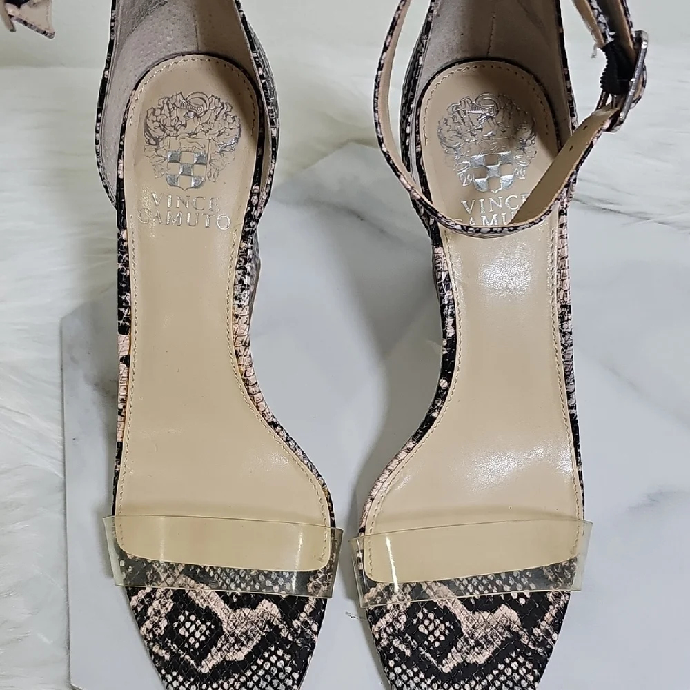 Vince Camuto Black and Tan Snakeskin Heels - Picture 3 of 16